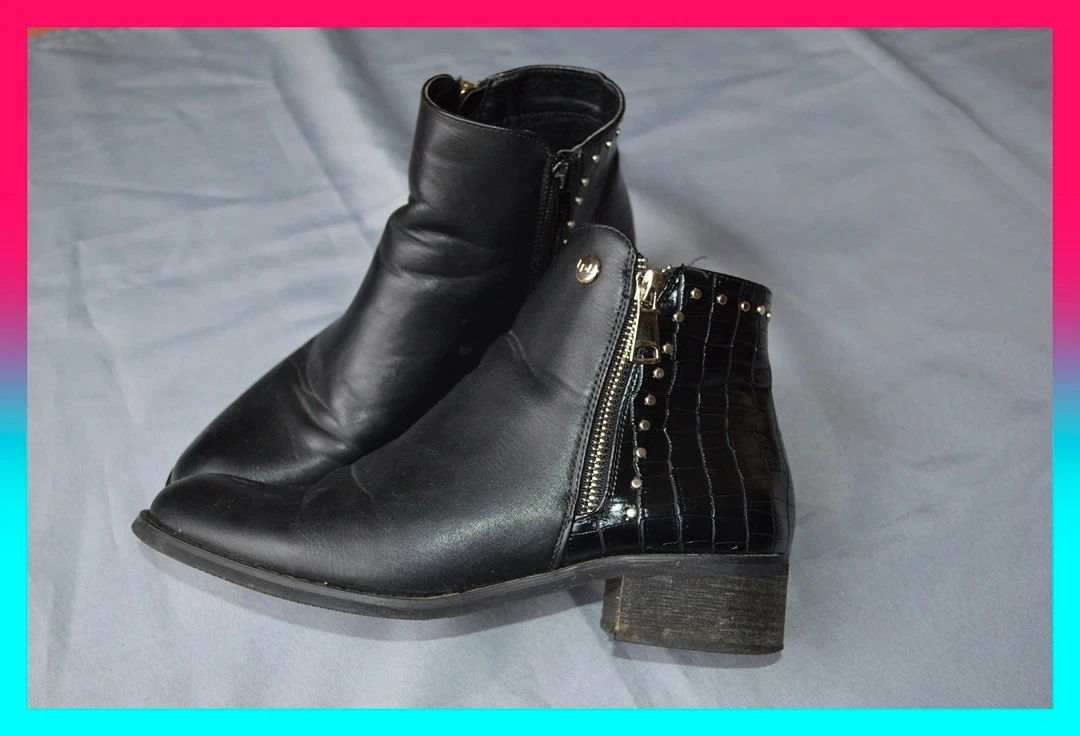 Bottines Lpb – 38 – noir – clous argentés effet croco